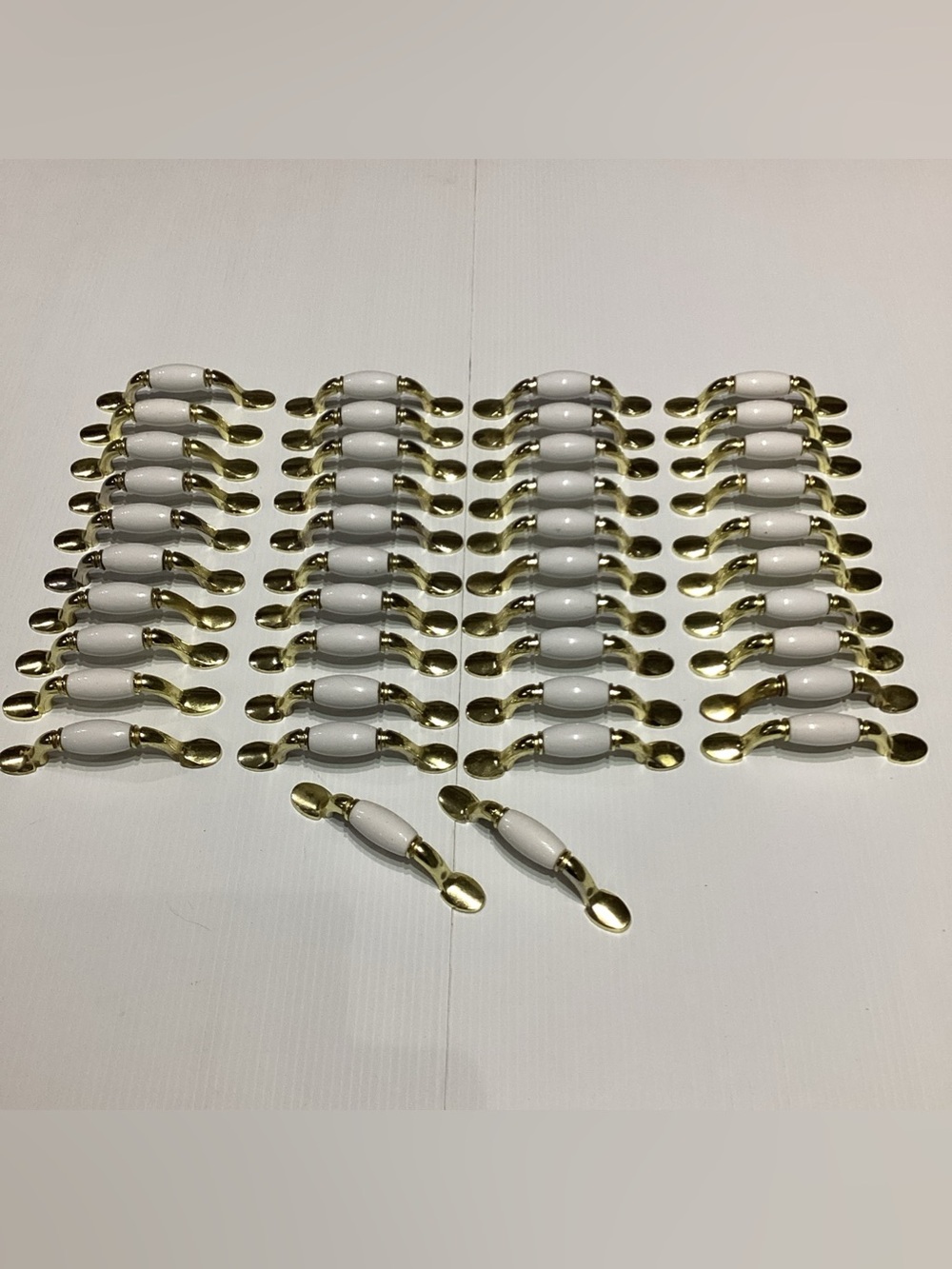 42 X Ceramic Vtg Brass Porcelain Drawer Pulls Handles White 5" L X 1” H 3” C